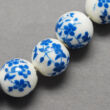 Királykék virág mintás porcelán, kerámia gyöngy (12mm)
