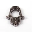 Kép 1/2 - Antikolt ezüst színű Hamsa kéz, Fatima kéz gyöngykeret ékszer alapanyag fémötvözetből.