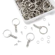 Kép 3/6 - 300db-os készlet, Antikolt ezüst színű kulcstartókarika lánccal és csavaros beszúróval (25mm) 
