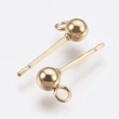 Kép 2/3 - 1pár arany színű nemesacél golyós, bedugós tovább építhető fülbevalóalap (14x3mm)