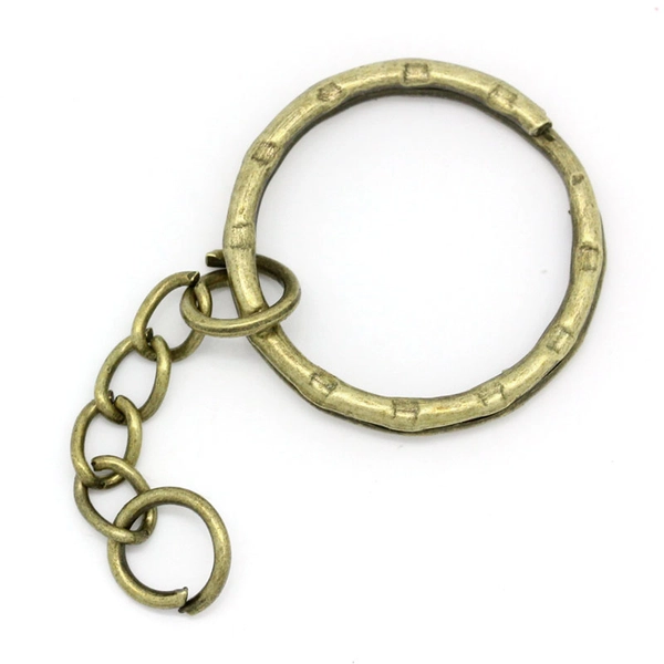 2db Bronz színű kulcstartókarika lánccal (25mm)