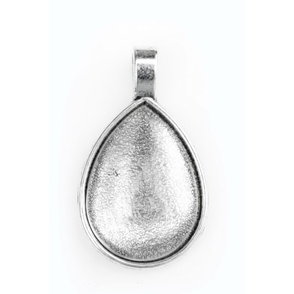 Antikolt ezüst színű sima csepp medál (18x25mm) hozzátartozó üveglencsével