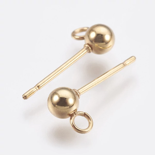 1pár arany színű nemesacél golyós, bedugós tovább építhető fülbevalóalap (14x3mm)