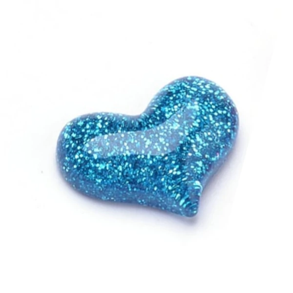 Kék glitteres szív műgyanta kaboson  (22x17x6mm)