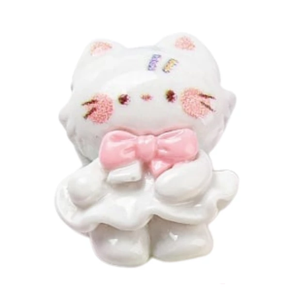 Fehér cica műgyanta kaboson  (17x15x8mm)