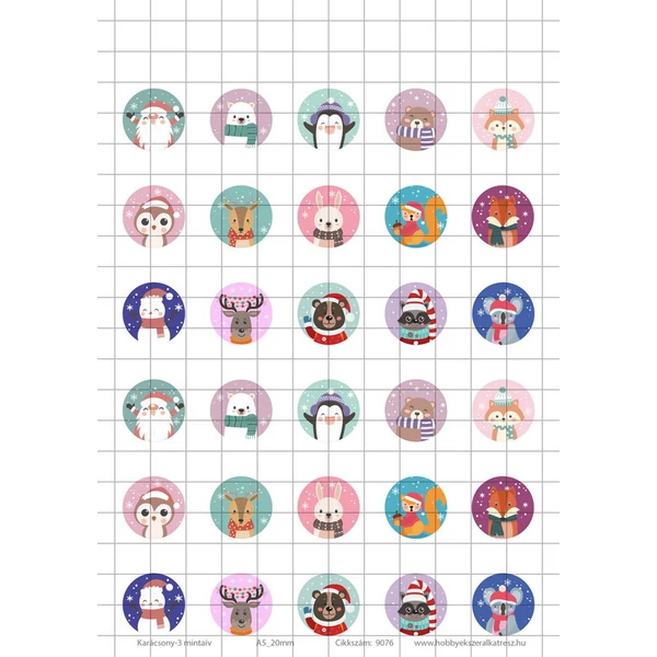 Karácsony-3 Üveglencsés ékszerpapír 20mm 15 féle minta A5