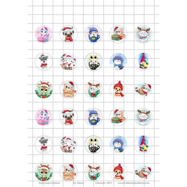 Karácsony-4 Üveglencsés ékszerpapír 20mm 15 féle minta A5