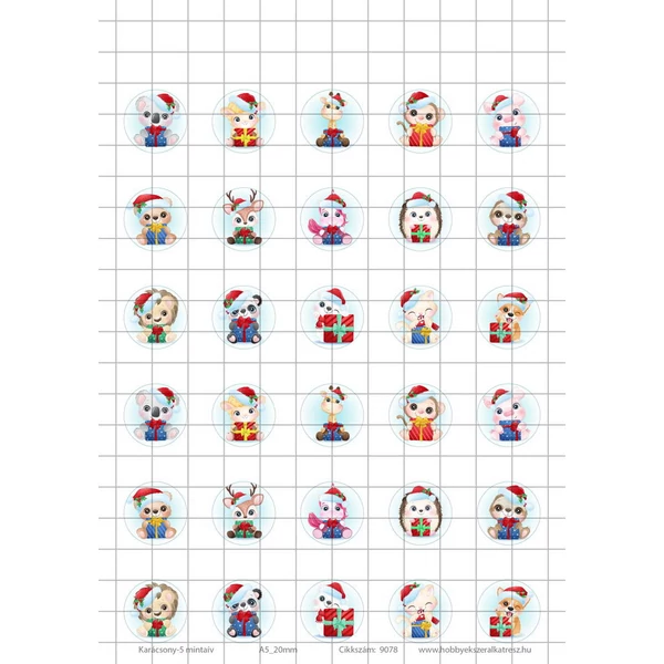 Karácsony-5 Üveglencsés ékszerpapír 20mm 15 féle minta A5