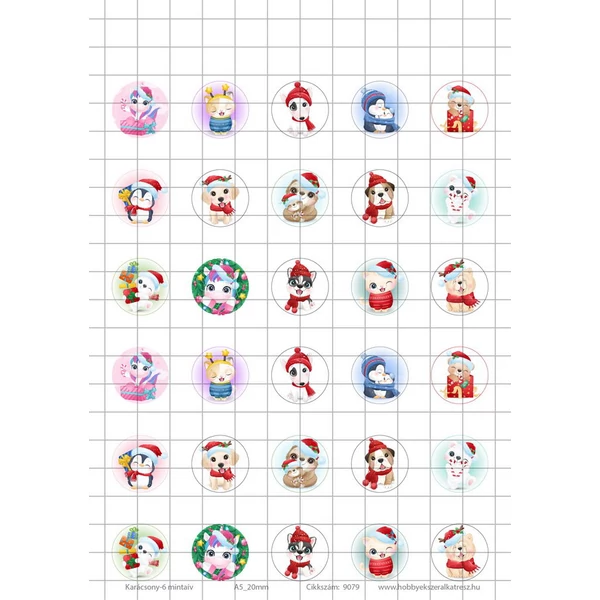 Karácsony-6 Üveglencsés ékszerpapír 20mm 15 féle minta A5