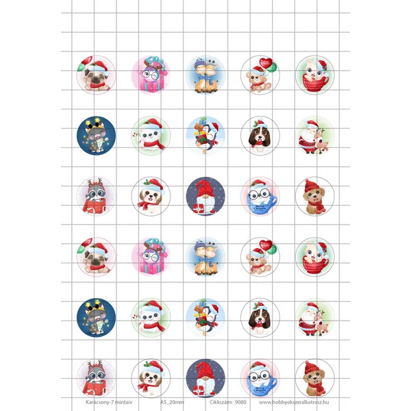 Karácsony-7 Üveglencsés ékszerpapír 20mm 15 féle minta A5