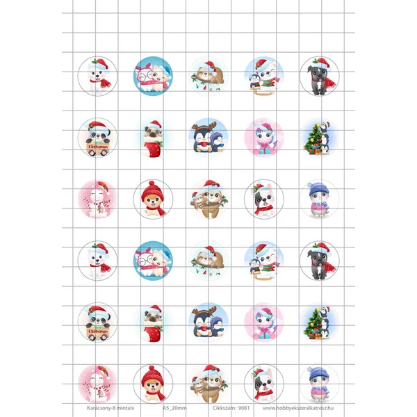 Karácsony-8 Üveglencsés ékszerpapír 20mm 15 féle minta A5