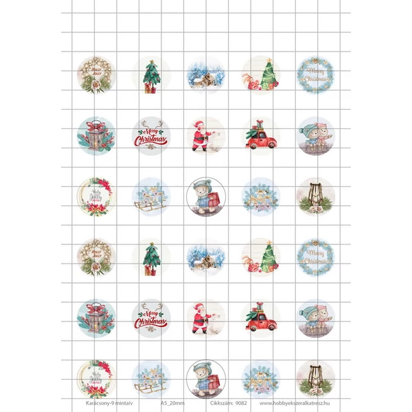 Karácsony-9 Üveglencsés ékszerpapír 20mm 15 féle minta A5