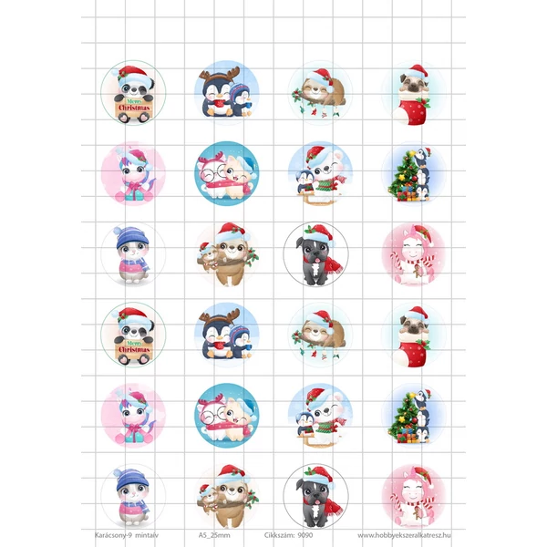 Karácsony-9 Üveglencsés ékszerpapír 25mm 12 féle minta A5