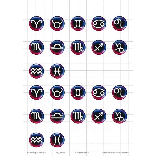 Horoszkóp-1 Üveglencsés ékszerpapír 20mm 12 féle minta A5