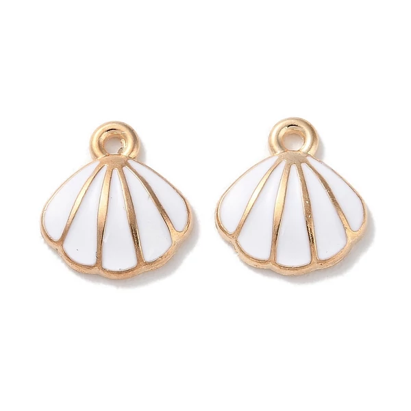 2db Zománcozott, fehér színű kagyló fityegő (11x10x2.5mm)