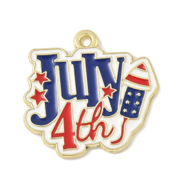 Függetlenség napjára, amerikai,  július 4-i feliratos zománcozott fityegő (21.5x22x1mm)