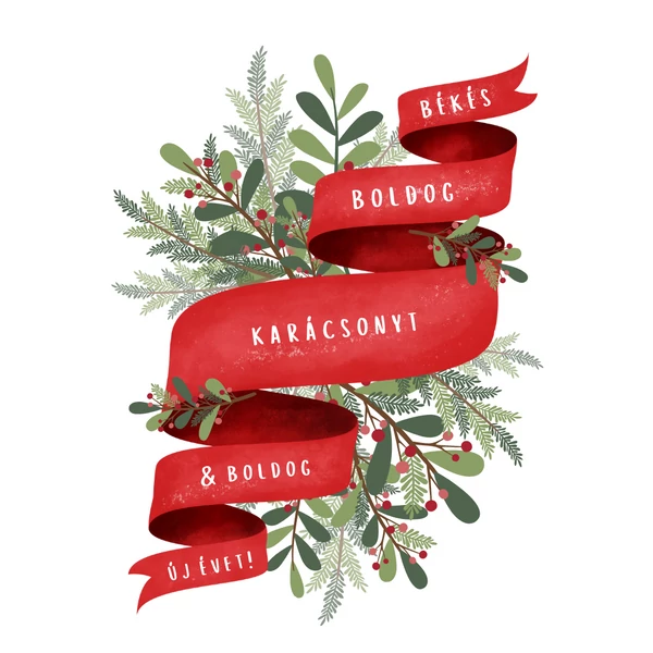Ajándék kísérő kártya "Békés Boldog Karácsonyt &amp; Boldog Új Évet!" (9x6,5cm)
