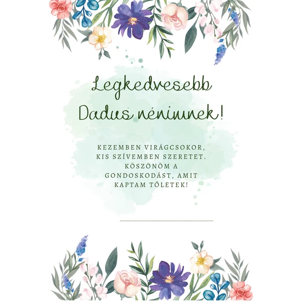 Ajándék kísérő kártya "Legkedvesebb Dadus nénimnek" (14x9,5cm)