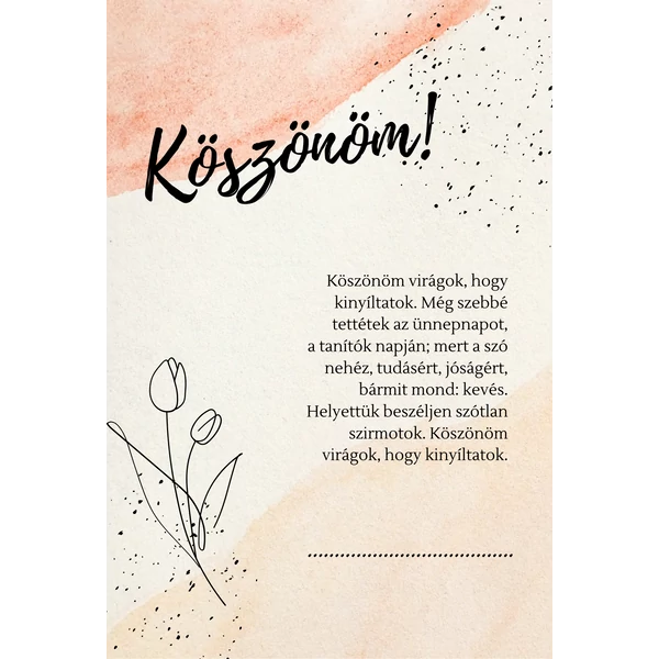 Ajándék kísérő kártya "Köszönöm, pedagógus nap" (14x9,5cm)