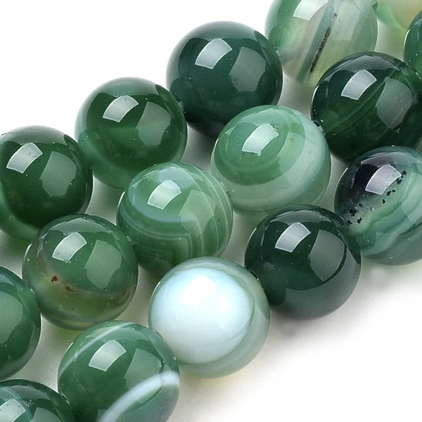 Zöld színű sávos achát ásványgyöngy (10mm)/5db