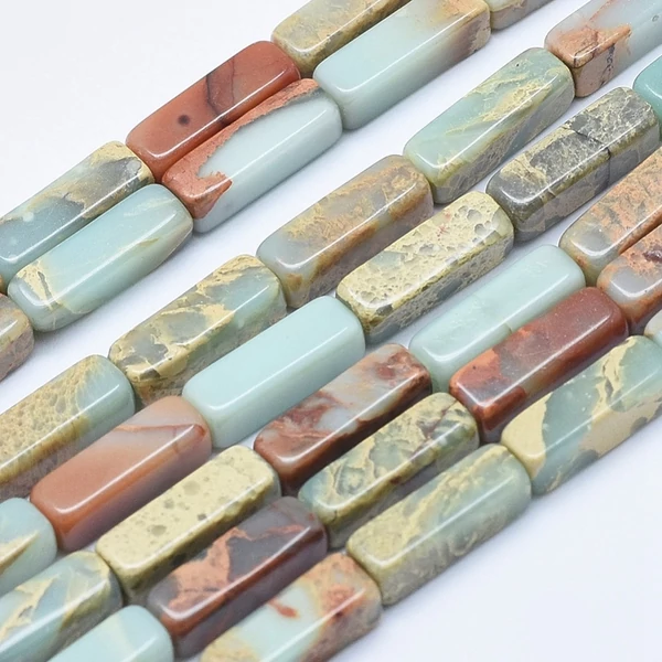 Aqua terra jáspis tégla ásványgyöngy szálban (13~14x4x4mm)/30db