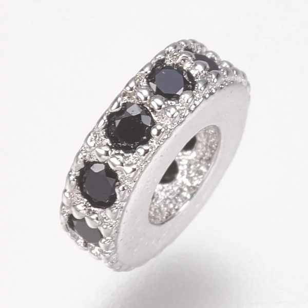 Ezüst színű fekete cirkónia strasszos köztes (6x2mm)