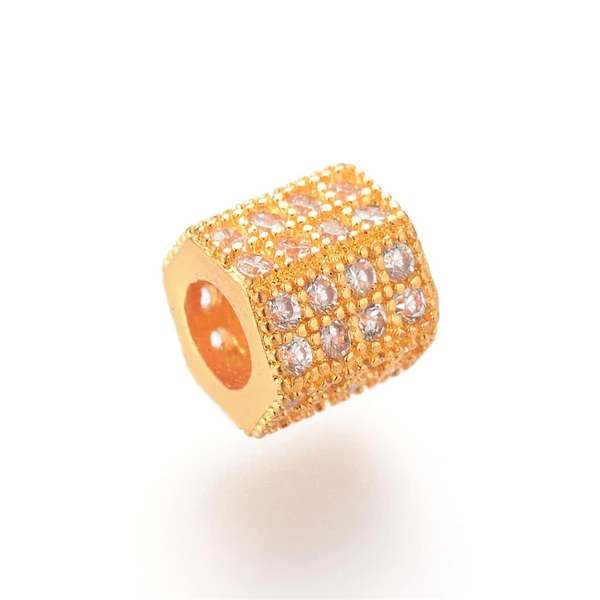 Strasszal díszített arany színű cirkónia gyöngy (8x7mm)