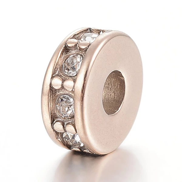 Rozé arany színű nemesacél strasszos köztes (7x3mm)