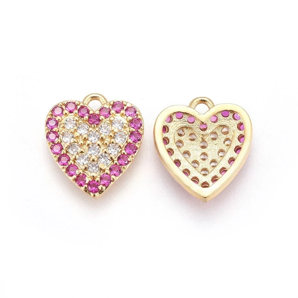 Arany színű pink szív cirkónia charm, fityegő 18K arany bevonattal