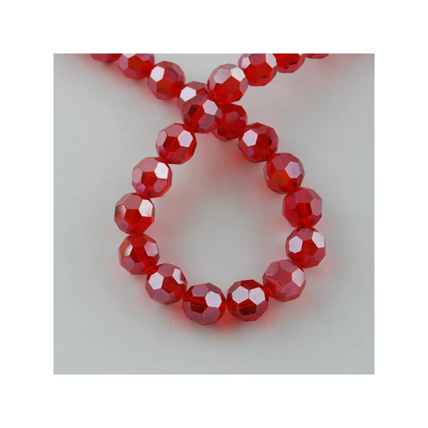 Lüszteres piros csiszolt üveggyöngy szálban (8mm)/72db