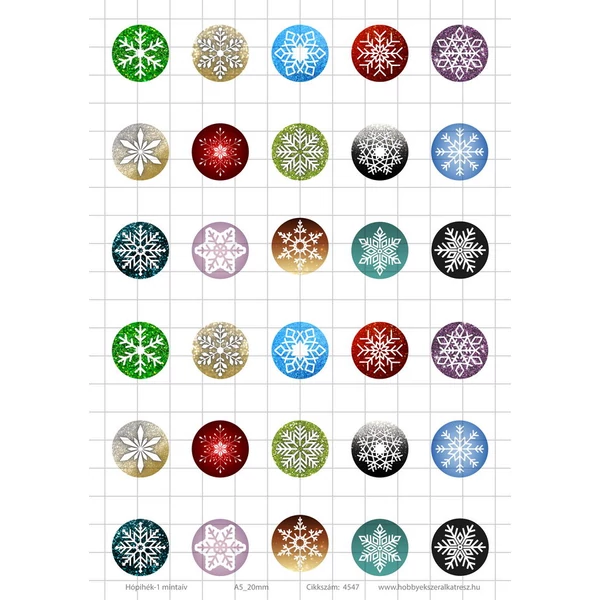 Hópihék-1 Üveglencsés ékszerpapír 20mm 15 féle minta A5