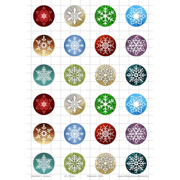 Hópihék-1 Üveglencsés ékszerpapír 25mm 12 féle minta A5
