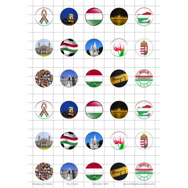 Hungary-2 Üveglencsés ékszerpapír 20mm 15 féle minta A5