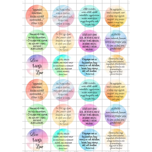 Idézetek-1 Üveglencsés ékszerpapír 30mm 12 féle minta A5