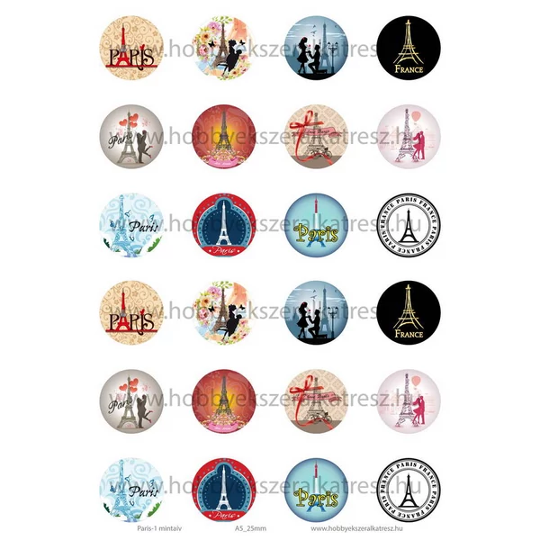 Paris-1 Üveglencsés ékszerpapír 25mm 12 féle minta A5