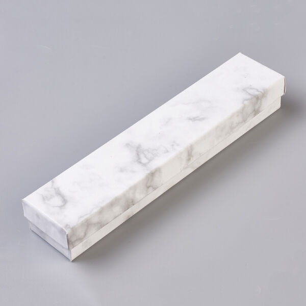 Fehér márványos papír díszdoboz (21x4,5x3,1cm)