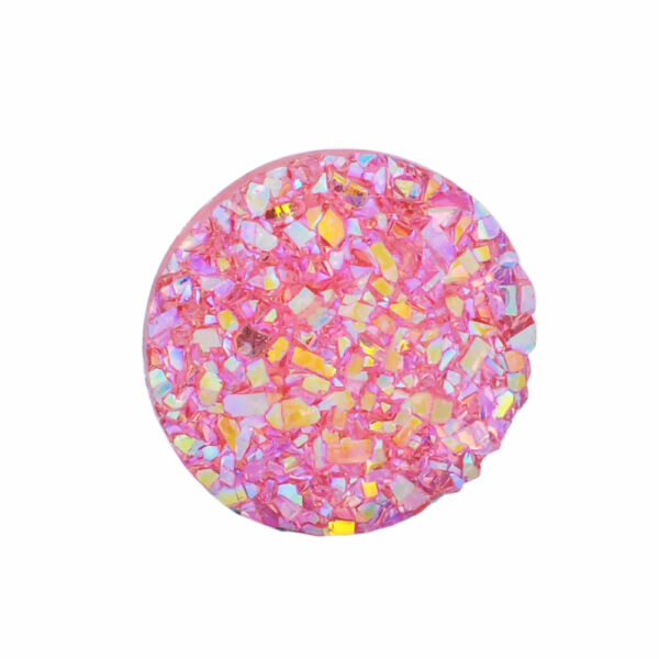 Rózsaszín színű csillámos druzy műgyanta kabochon (12mm) /4db