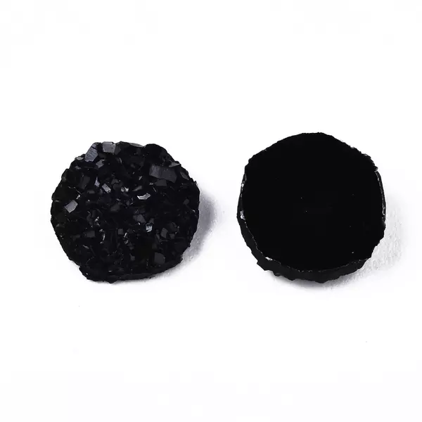 Fekete színű csillámos druzy műgyanta kabochon (8mm) /4db