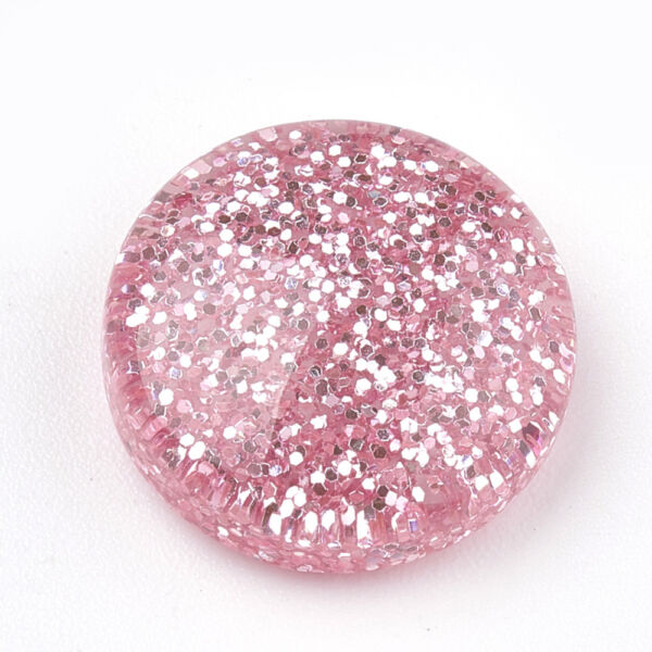 Rózsaszínű glitteres műgyanta kabochon (14mm)