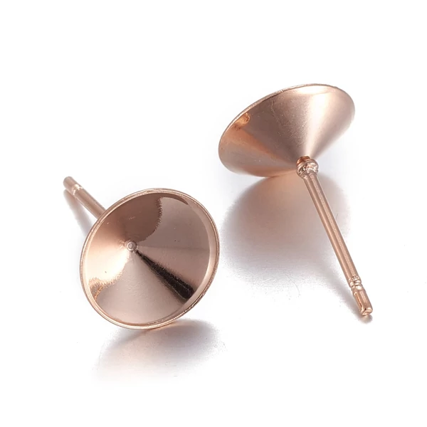 Rozé arany színű nemesacél bedugós strassz foglalatos fülbevalóalap (8mm)