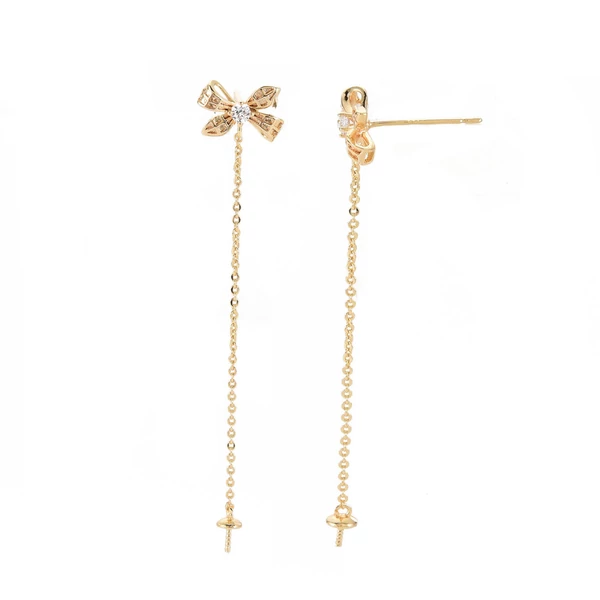 18K arannyal futtatott fülbevalóalap cirkónia díszítéssel gömbökhöz