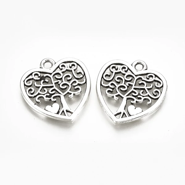 Antikolt ezüst színű életfa szív fityegő/4db