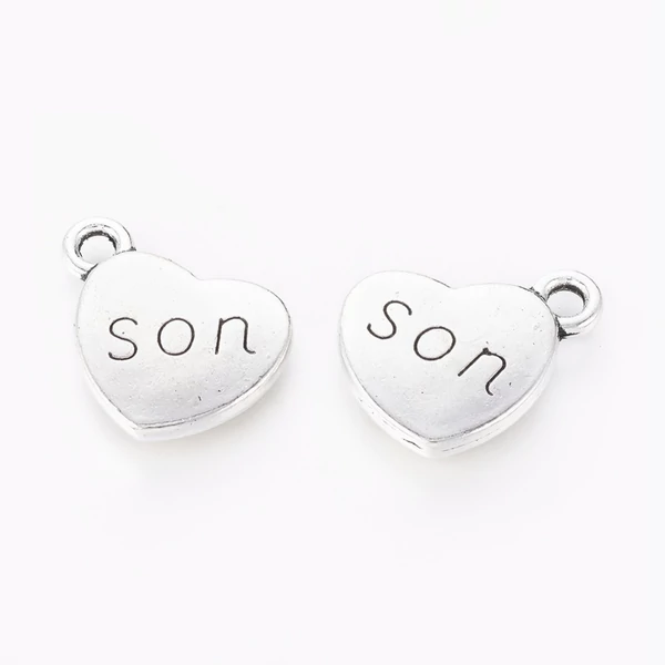 Antikolt ezüst színű SON szív alakú fityegő/4db