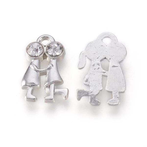 Antikolt ezüst színű strasszos szerelmespár fityegő