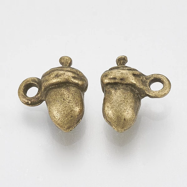 Antikolt bronz színű kicsi makk fityegő/4db