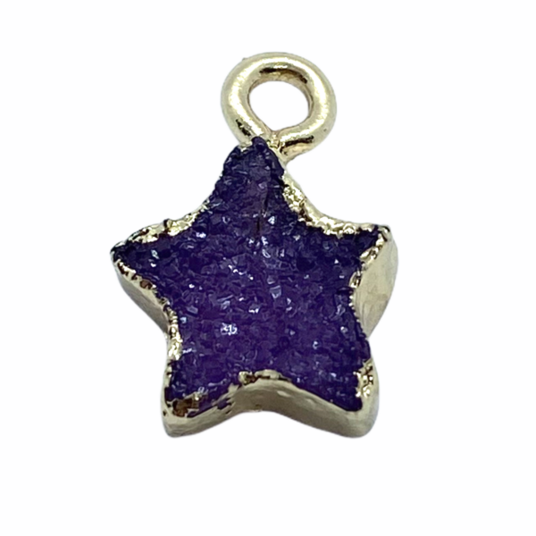 Druzy sötét lila gyanta csillag fityegő aranyló részletekkel