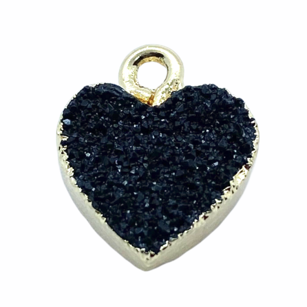 Druzy fekete gyanta szív fityegő aranyló részletekkel