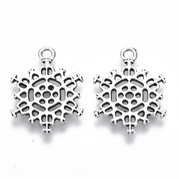 Antikolt ezüst színű hópihe fityegő (21x16mm)/2db