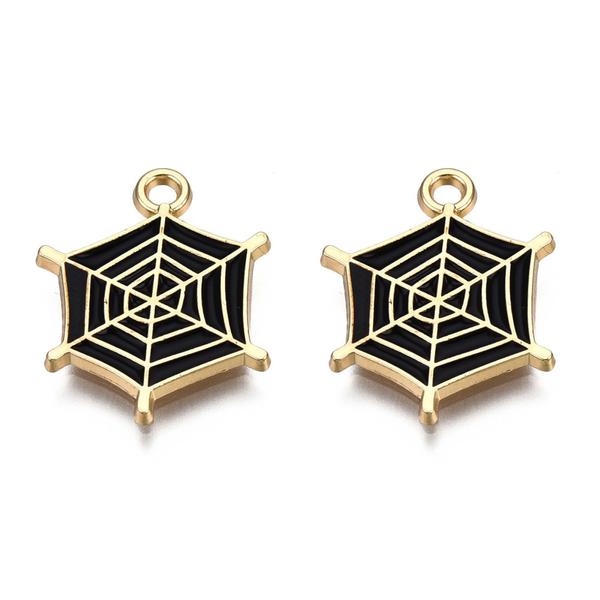 Zománcozott halloween pókhálós fityegő (20x16.5x1.5mm) /2db