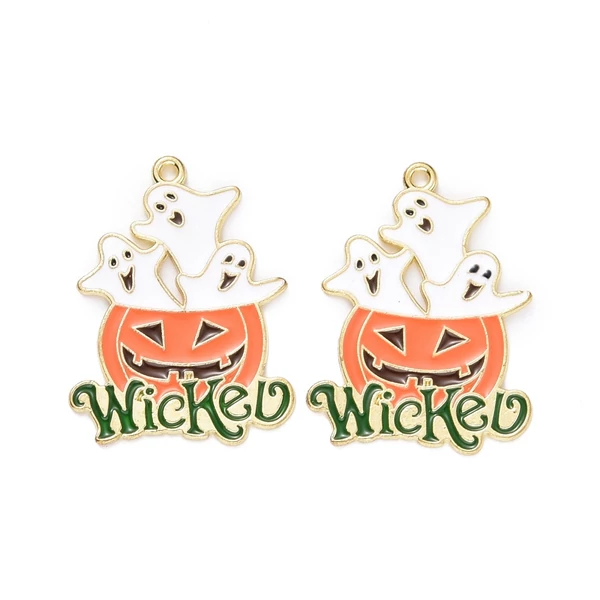 Zománcozott halloween tök fityegő szellemmel (28.5x22x1mm)